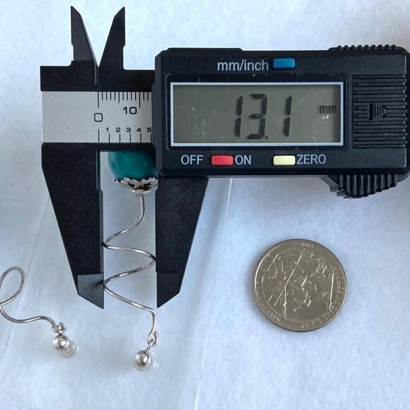 Sterling Silver 925 2.5" Long Spiral Large Faux Turquoise Ball Dangle Earrings - Picture 15 of 16